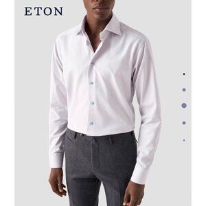 ETON Dobby cotton plaid shirt, white/ pink/blue, Size 38/15
